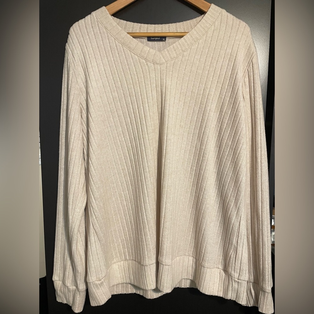 Beige V-Neck Sweater